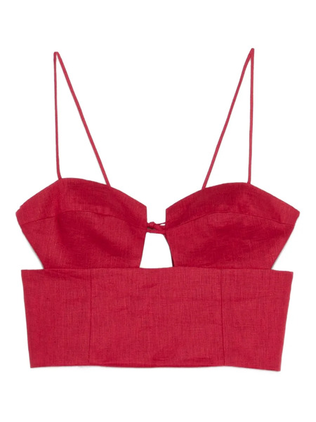  Cala De La Cruz Imperia Cropped Linen Top - Red 