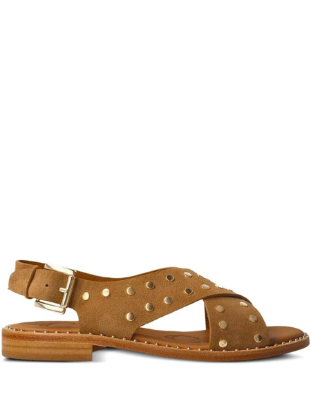  Calce Calce Cross-strap Studded Flat Sandals - Brown 