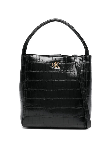  Calvin Klein Croc Bucket Strap Tote Bag - Black 
