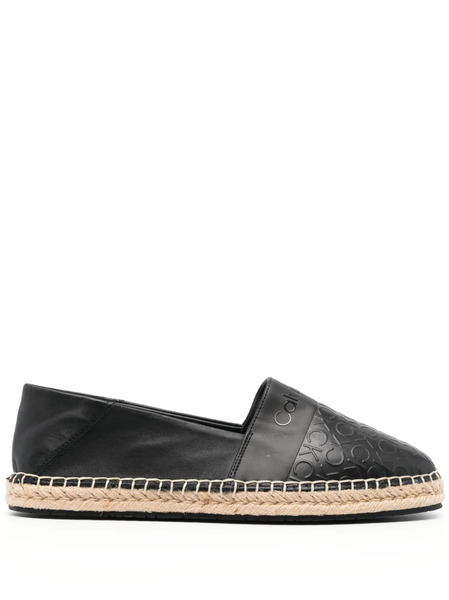  Calvin Klein Embossed-logo Leather Flat Espadrilles - Black 