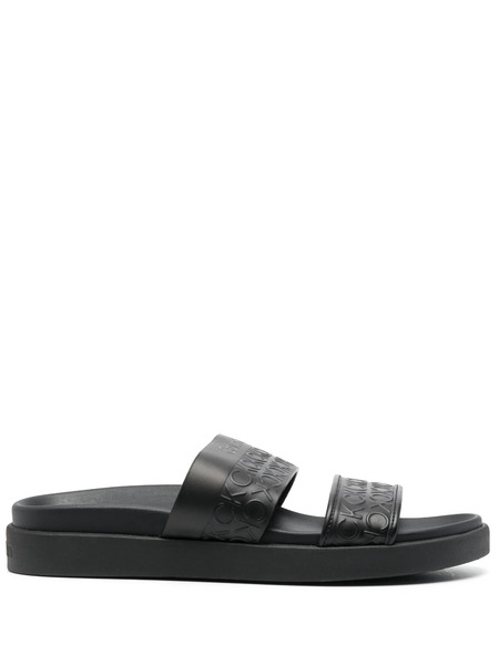  Calvin Klein Embossed-logo Leather Slides - Black 