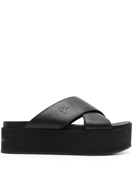  Calvin Klein Jeans Logo-debossed Flatform Slides - Black 