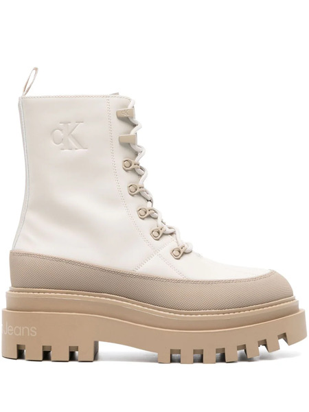  Calvin Klein Jeans Logo-debossed Leather Boots - Neutrals 