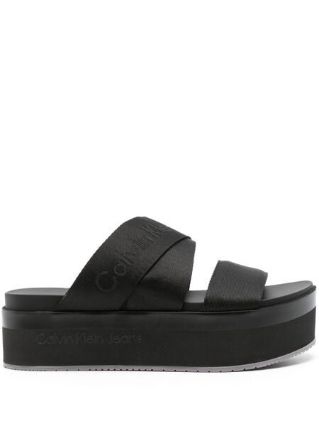  Calvin Klein Jeans Logo-jacquard Flatform Sandals - Black 