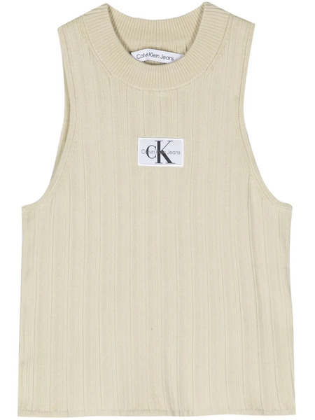  Calvin Klein Jeans Logo-patch Ribbed-knit Top - Green 