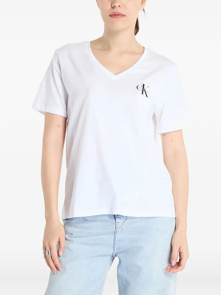  Calvin Klein Jeans Logo V-neck Tee - White 
