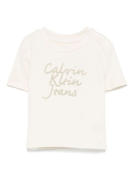 Calvin Klein Kids Flocked-logo T-shirt - Neutrals 