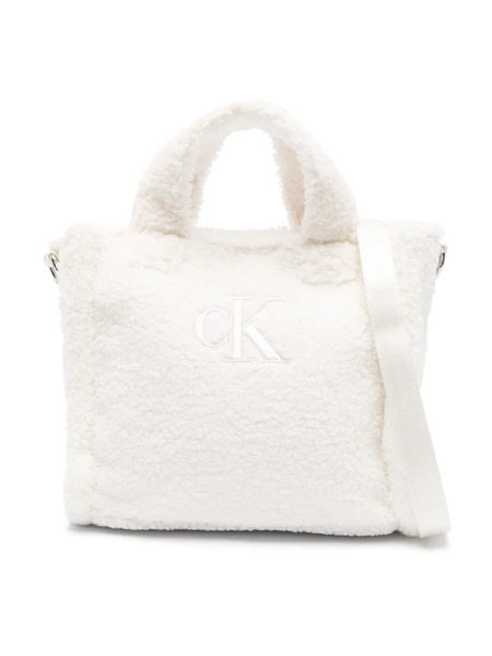  Calvin Klein Kids Logo-embroidered Faux-shearling Shoulder Bag - White 