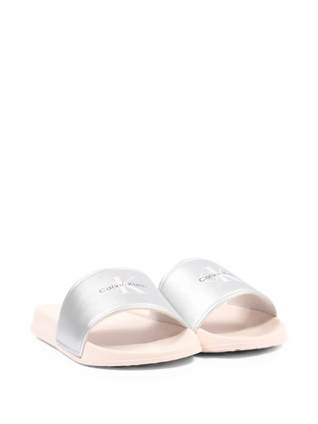  Calvin Klein Kids Logo Slides - Silver 