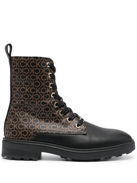  Calvin Klein Lace-up Monogram Biker Boots - Black 