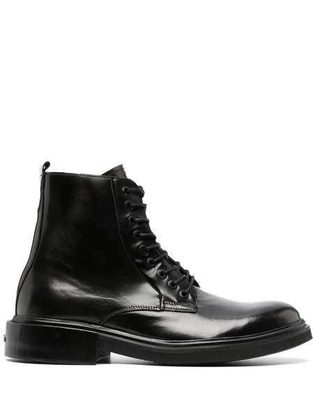  Calvin Klein Leather Lace-up Boots - Black 