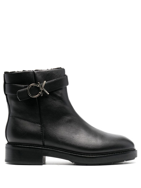  Calvin Klein Logo-buckle Ankle Boots - Black 