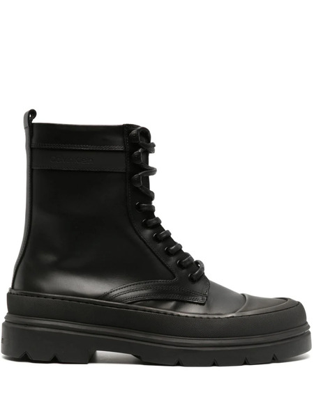  Calvin Klein Logo-debossed Leather Ankle Boots - Black 