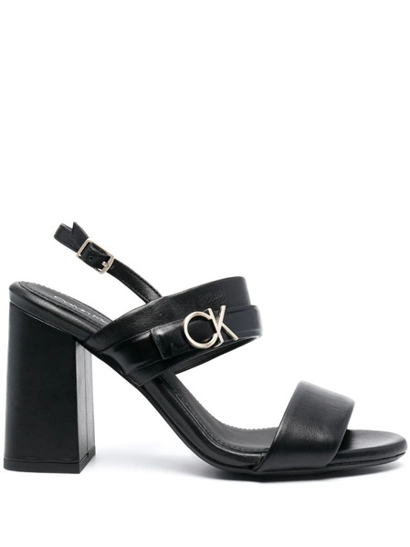  Calvin Klein 100mm Logo-plaque Leather Sandals - Black 