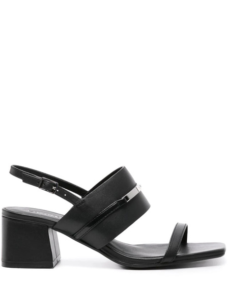  Calvin Klein 55mm Logo-plaque Leather Sandals - Black 