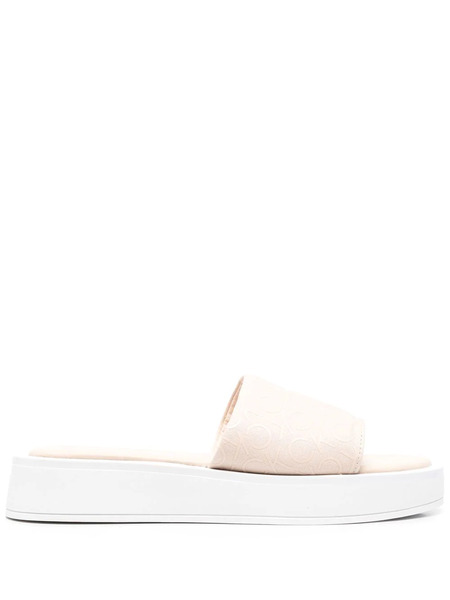  Calvin Klein Monogram-vamp Chunky Sole Slides - Neutrals 