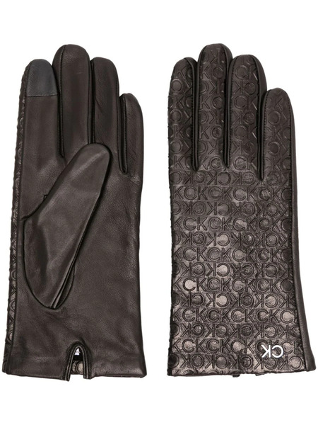  Calvin Klein Re-lock Logo-embossed Leather Gloves - Black 