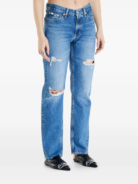  Calvin Klein Ripped Low Rise Straight Jeans - Blue 