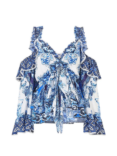  Camilla A Tiled Wonderland Ruffled Blouse - White 