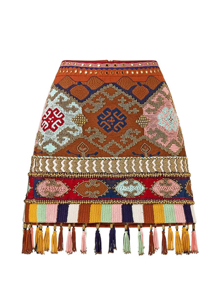  Camilla Beaded Tassel Mini Skirt - Brown 