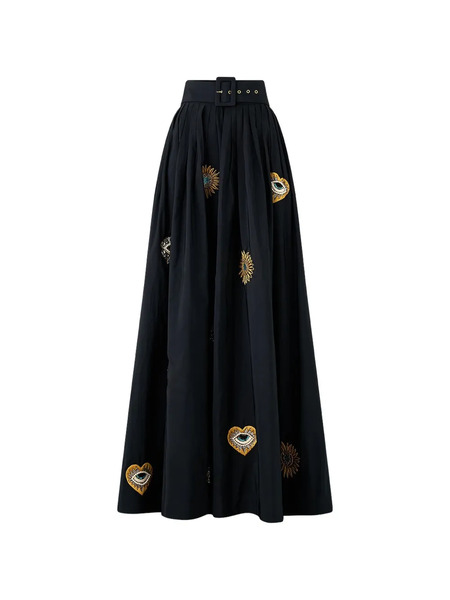  Camilla Belted Taffeta Skirt - Black 