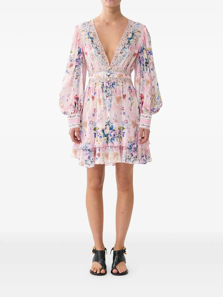  Camilla Button Frill Floral Midi Dress - Pink 