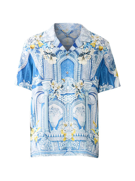  Camilla Camp-collared Patterned Shirt - Blue 