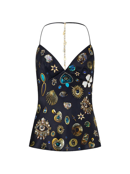  Camilla Chain-detail Silk Top - Black 