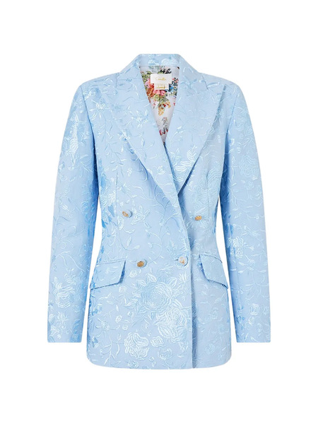  Camilla Double-breasted Floral-embroidered Blazer - Blue 