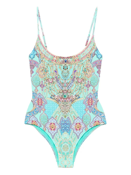  Camilla Embellished Paisley-print Swimsuit - Green 