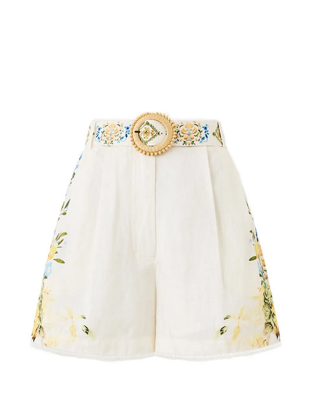  Camilla Floral-print Belted Shorts - Neutrals 
