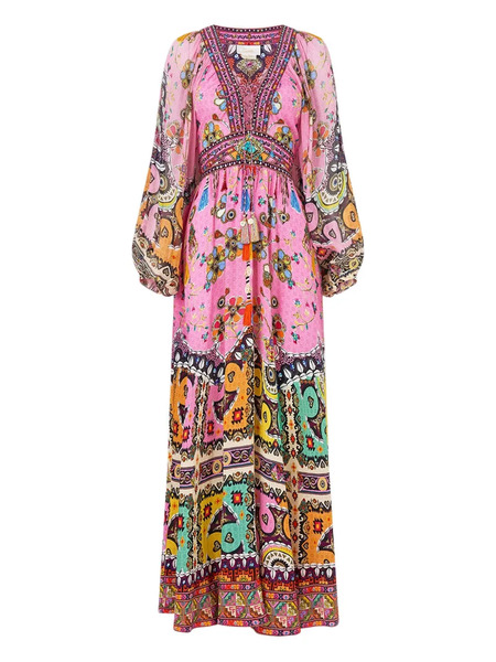  Camilla Lace-up Patchwork Maxi Dress - Pink 