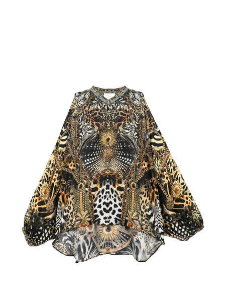  Camilla Mandarin Collar Cold Shoulder Blouse - Brown 