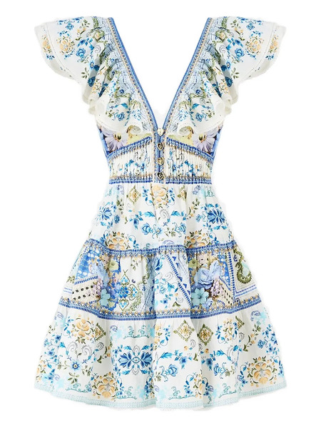  Camilla My Homespun Heart Ruffled Mini Dress - Blue 