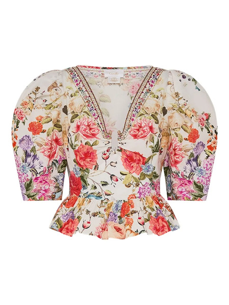  Camilla Puff-sleeves Hardware Blouse - White 