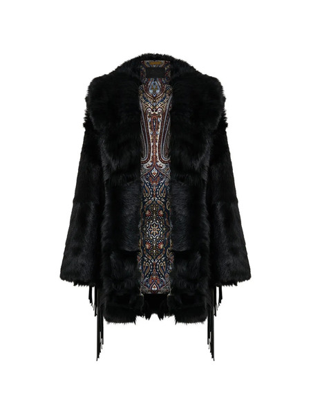  Camilla Removable Fringing Shearling Coat - Black 