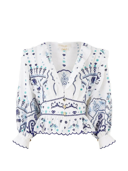  Camilla Ruffled V-neck Blouse - White 