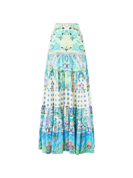  Camilla Spliced Tiered Maxi Skirt - Blue 