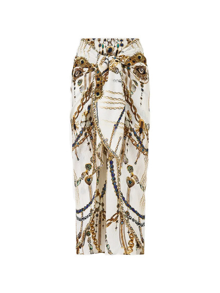  Camilla Tie-front Midi Skirt - White 