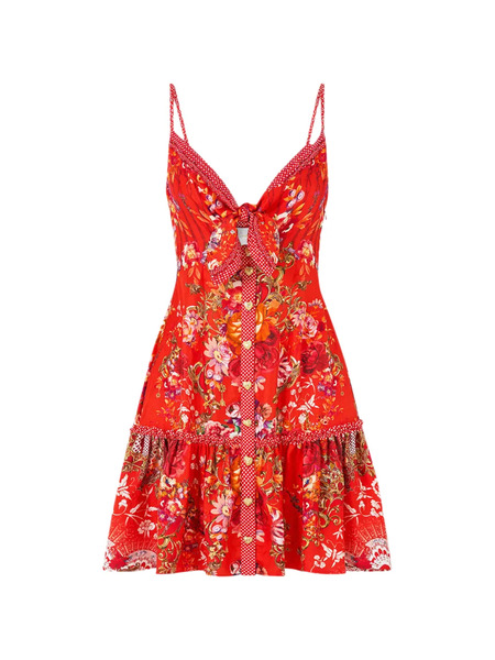  Camilla Tie-front Ruffle Mini Dress - Red 