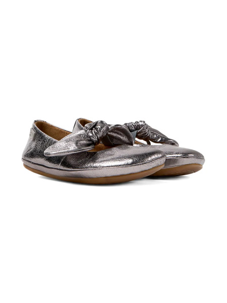  Camper Kids Right Bow-embellished Leather Ballerinas - Silver 