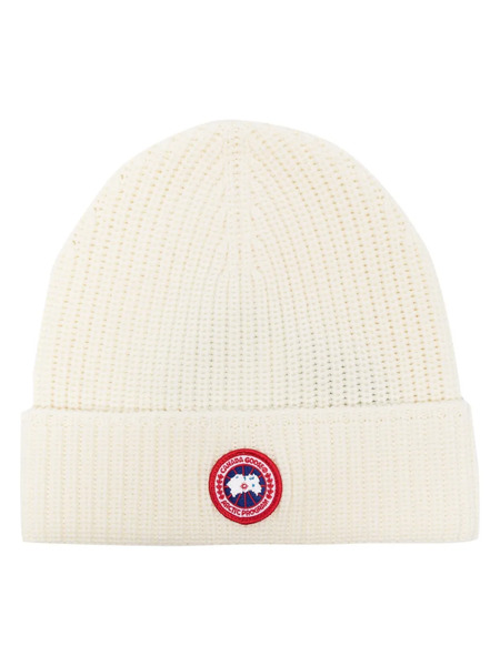  Canada Goose Logo-patch Ribbed-knit Beanie - White 