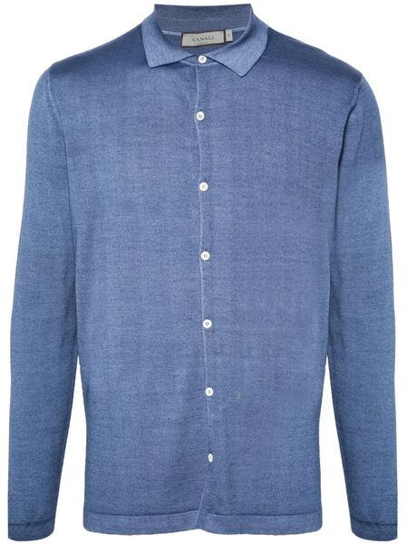  Canali Polo-collar Cardigan - Blue 