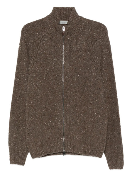  Canali Zip-front Speckled Cardigan - Brown 