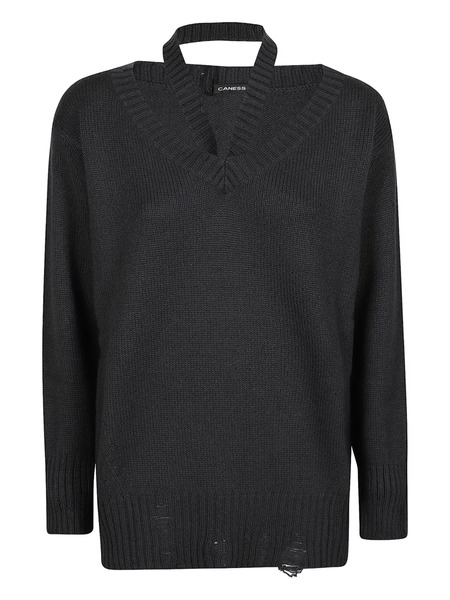  Canessa Distressed Cashmere Sweater - Black 