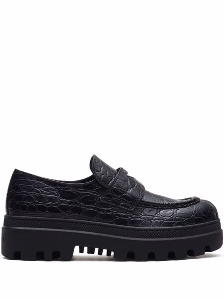  Car Shoe Crocodile Effect Moccasins - Black 