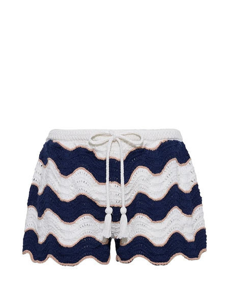  Cara Cara Aicha Wave-stripe Crochet Shorts - White 