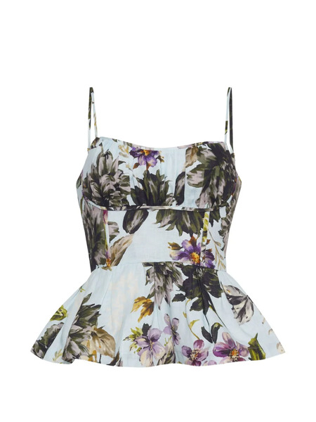  Cara Cara Alba Floral-print Peplum Top - Blue 