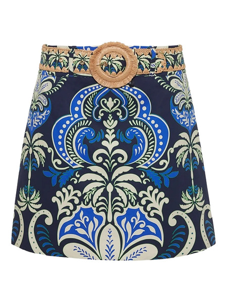  Cara Cara Blaze Raffia-belt Printed Mini Skirt - Blue 