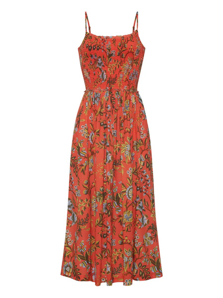  Cara Cara Carmen Ruffled-trim Smocked-panel Midi Dress - Orange 